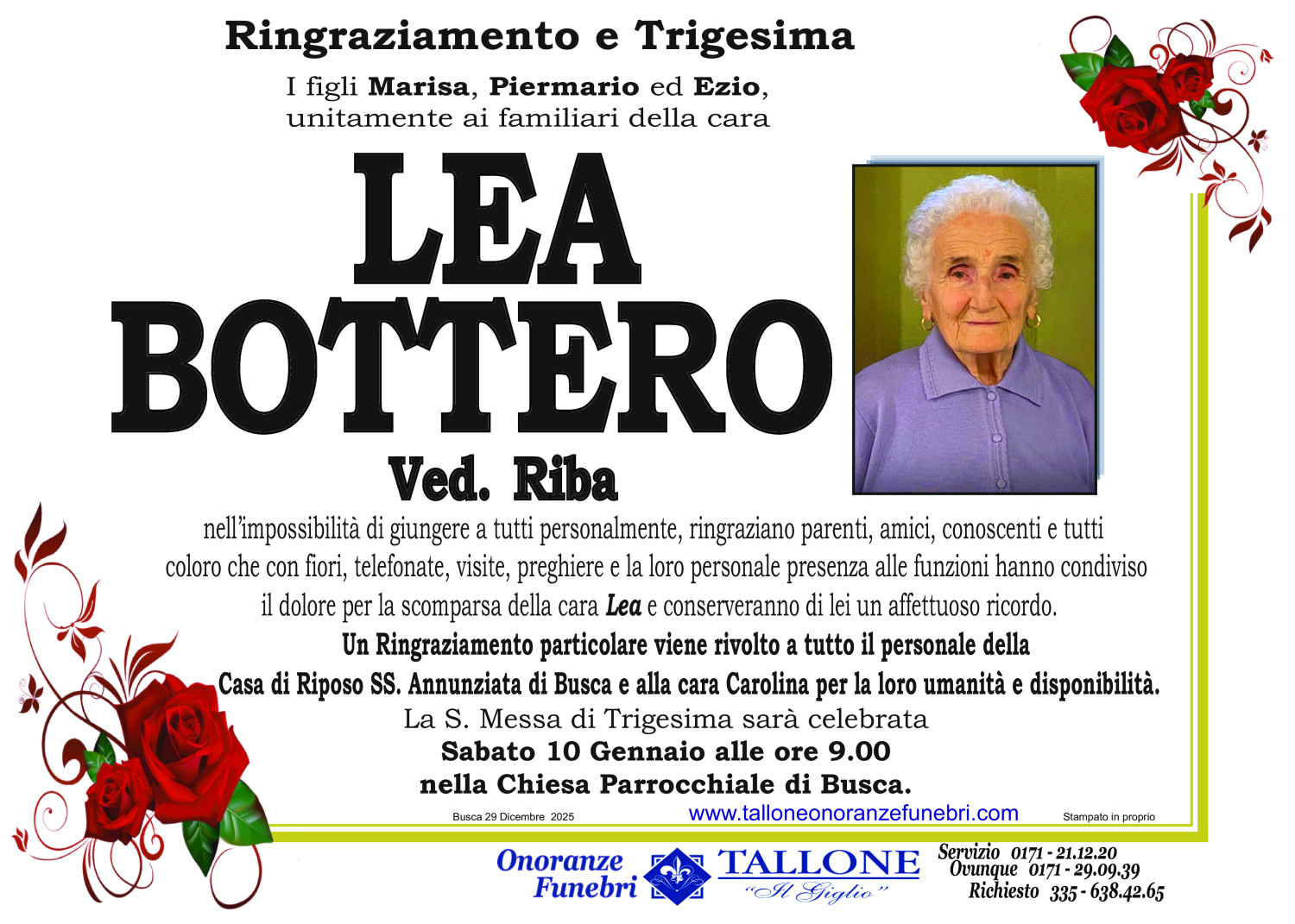 <br />
<b>Warning</b>:  Undefined variable $info in <b>/home/tallone/public_html/ringraziamenti.php</b> on line <b>68</b><br />
Lea Bottero